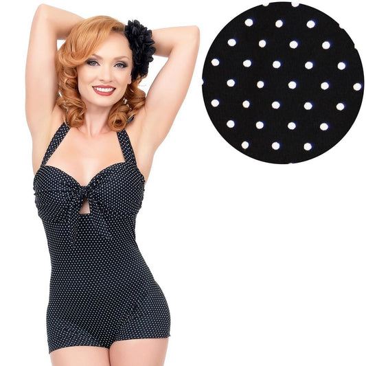 Unique Vintage Black Polka Dot Garbo One Piece Swimsuit Size Small - Designer-Find Warehouse - 1