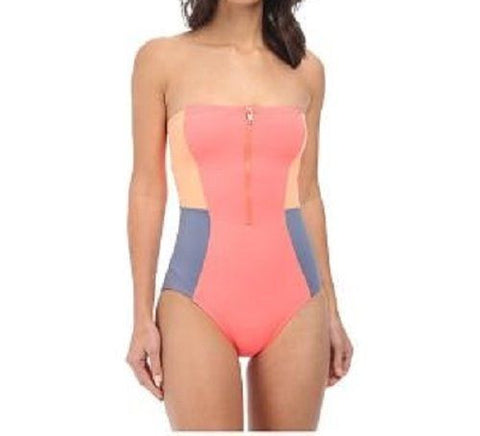 DKNY One Piece Swimwear Womens D84331 Solid Orange Colorblock One Piece Swimsuit Size 14 - Designer-Find Warehouse